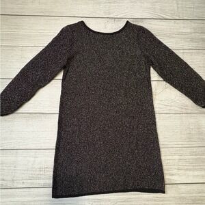 Massimo Dutti Black Metallic Knit Dress V-Neck Back Long Sleeve Size‎ Large